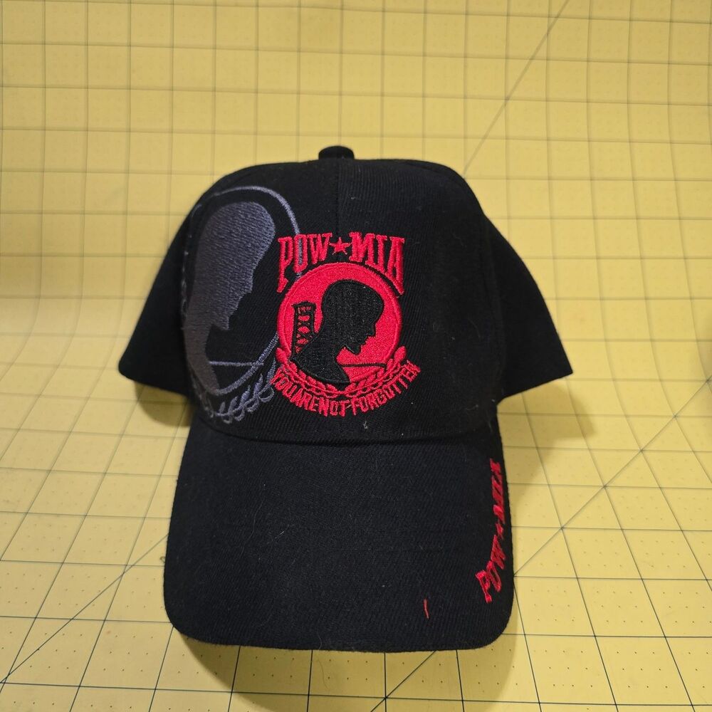 POW MIA You Are Not Forgotten Black Baseball Cap Hat Santo Cap Made in Vietnam